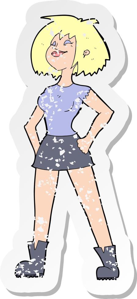 retro distressed sticker of a cartoon capable woman vector