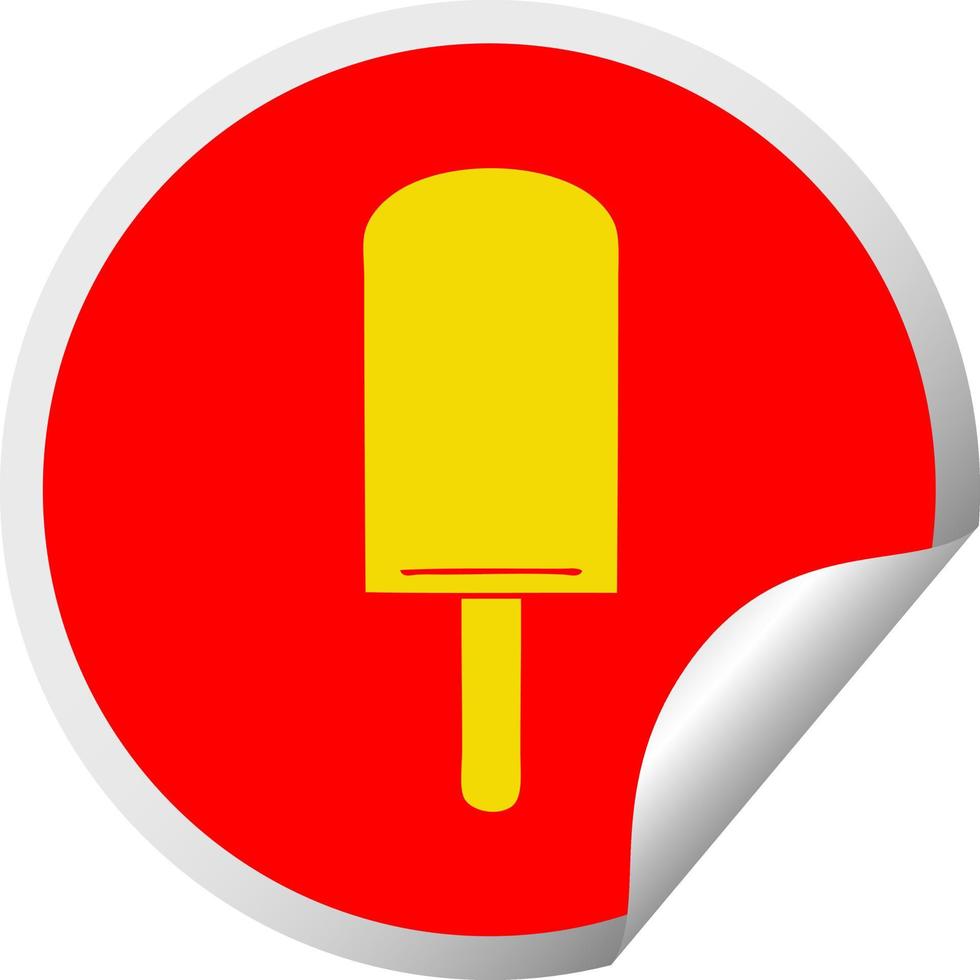quirky circular peeling sticker cartoon orange ice lolly vector