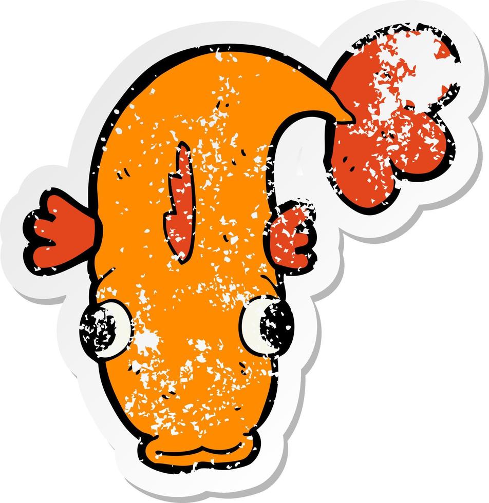 distressed sticker of a cartoon fish vector