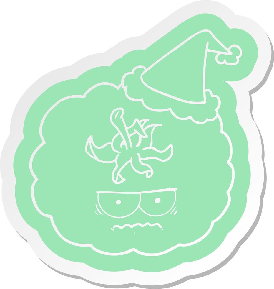 cartoon  sticker of a angry tomato wearing santa hat vector