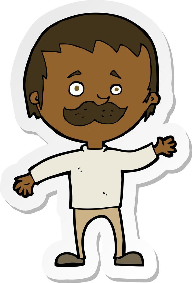 sticker of a cartoon man with mustache waving vector