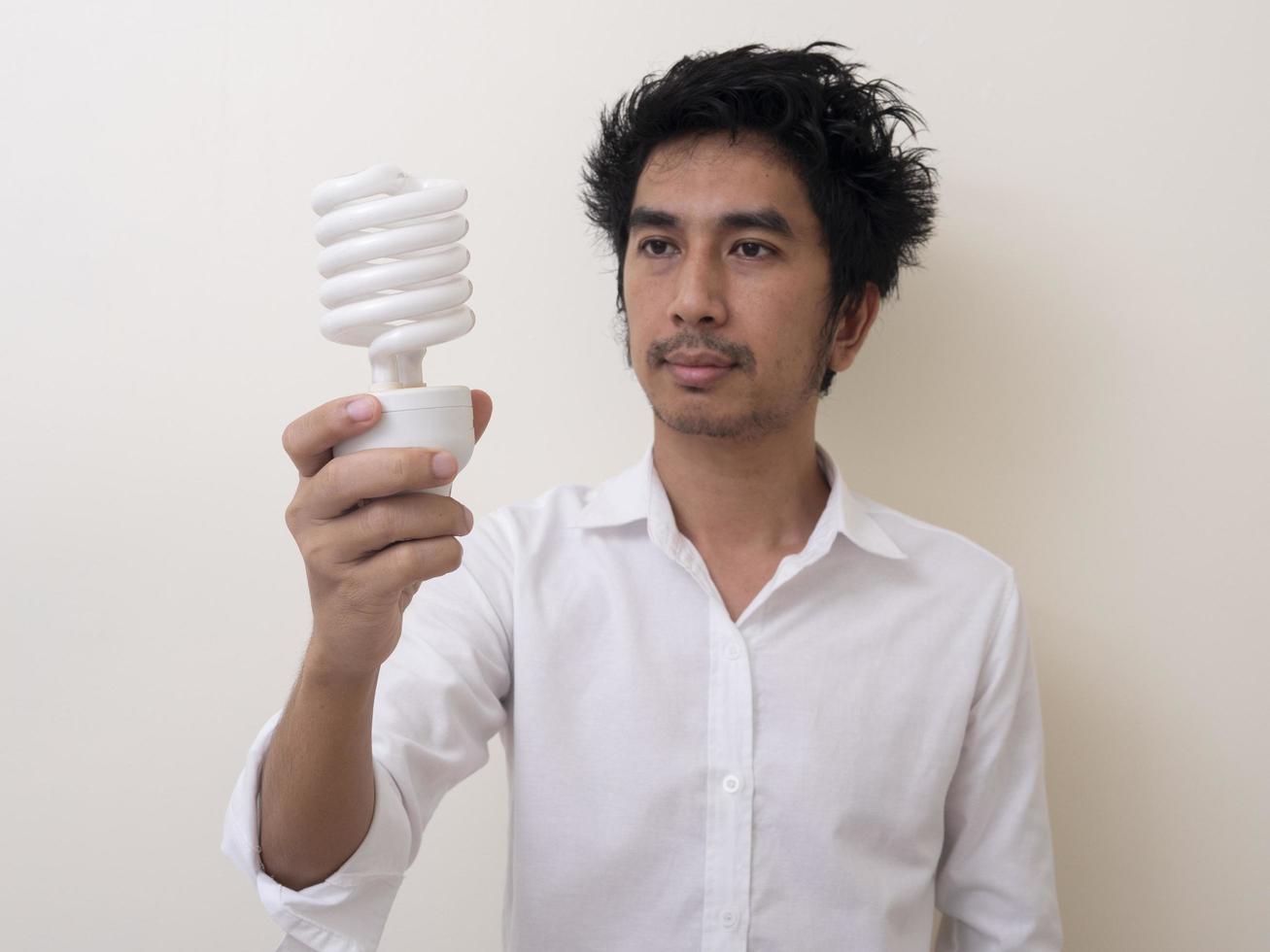 Man holding energy saving bulb for lamp photo