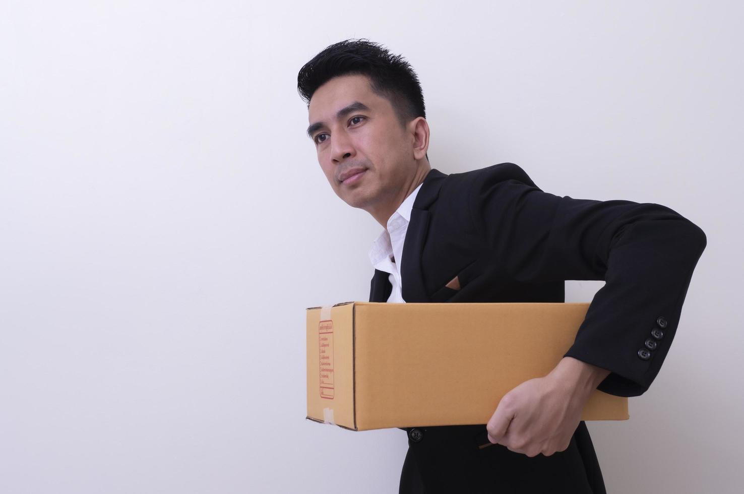 Shop assistant brings the parcel, isolated, white background photo