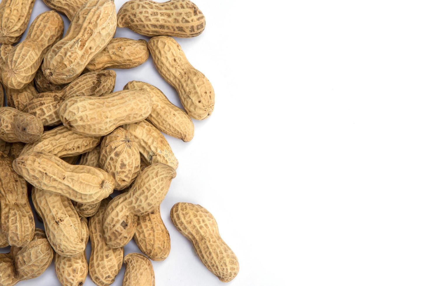 Dried peanuts in closeup on the white background photo