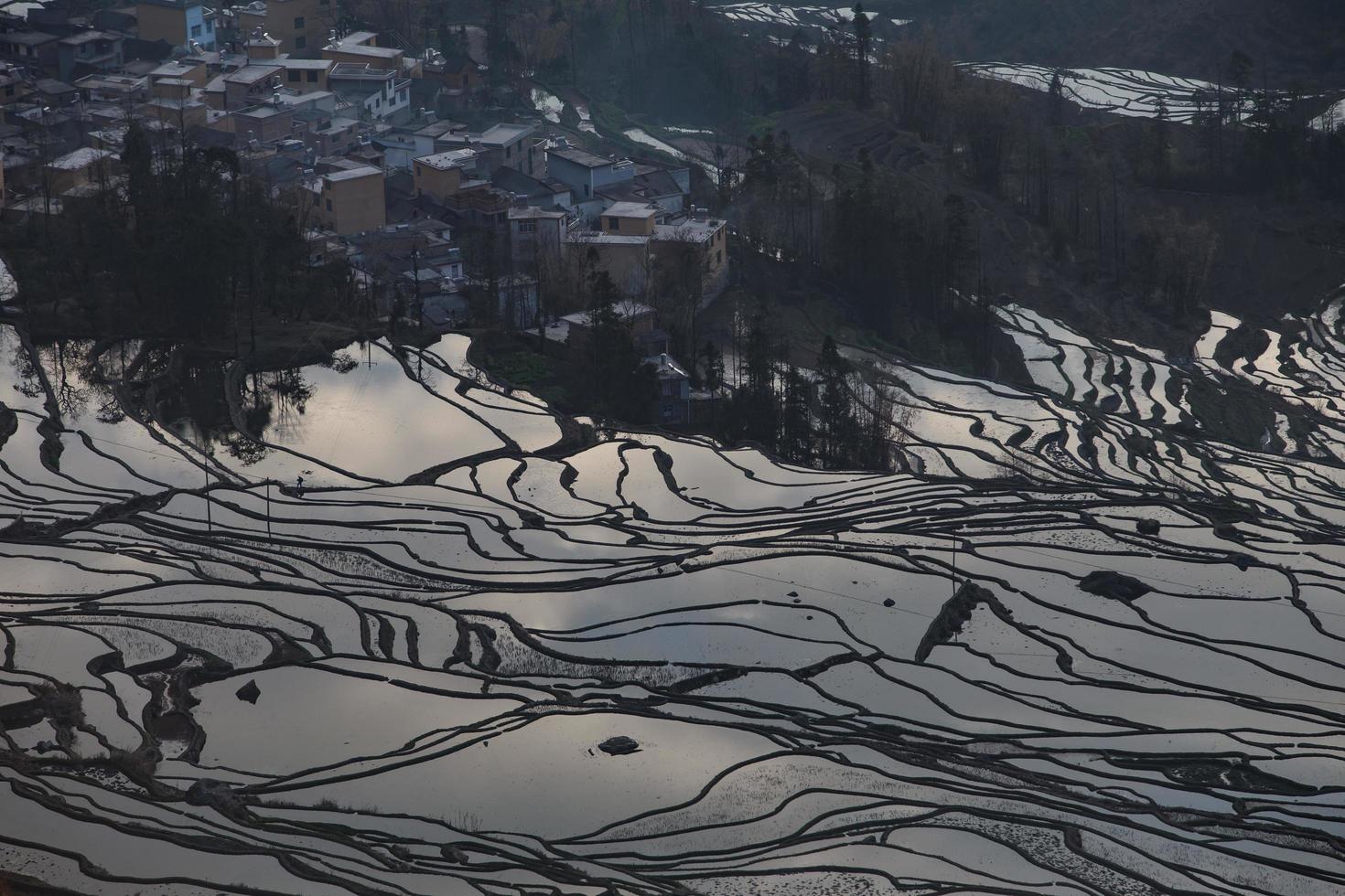 View of Yuan Yang Rice terraces with sunrise photo