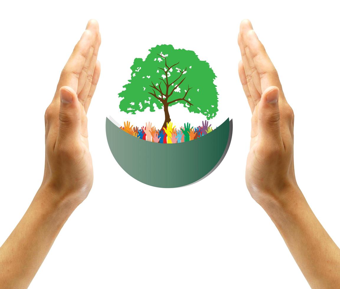 Concept of environment protection - hands and eco photo