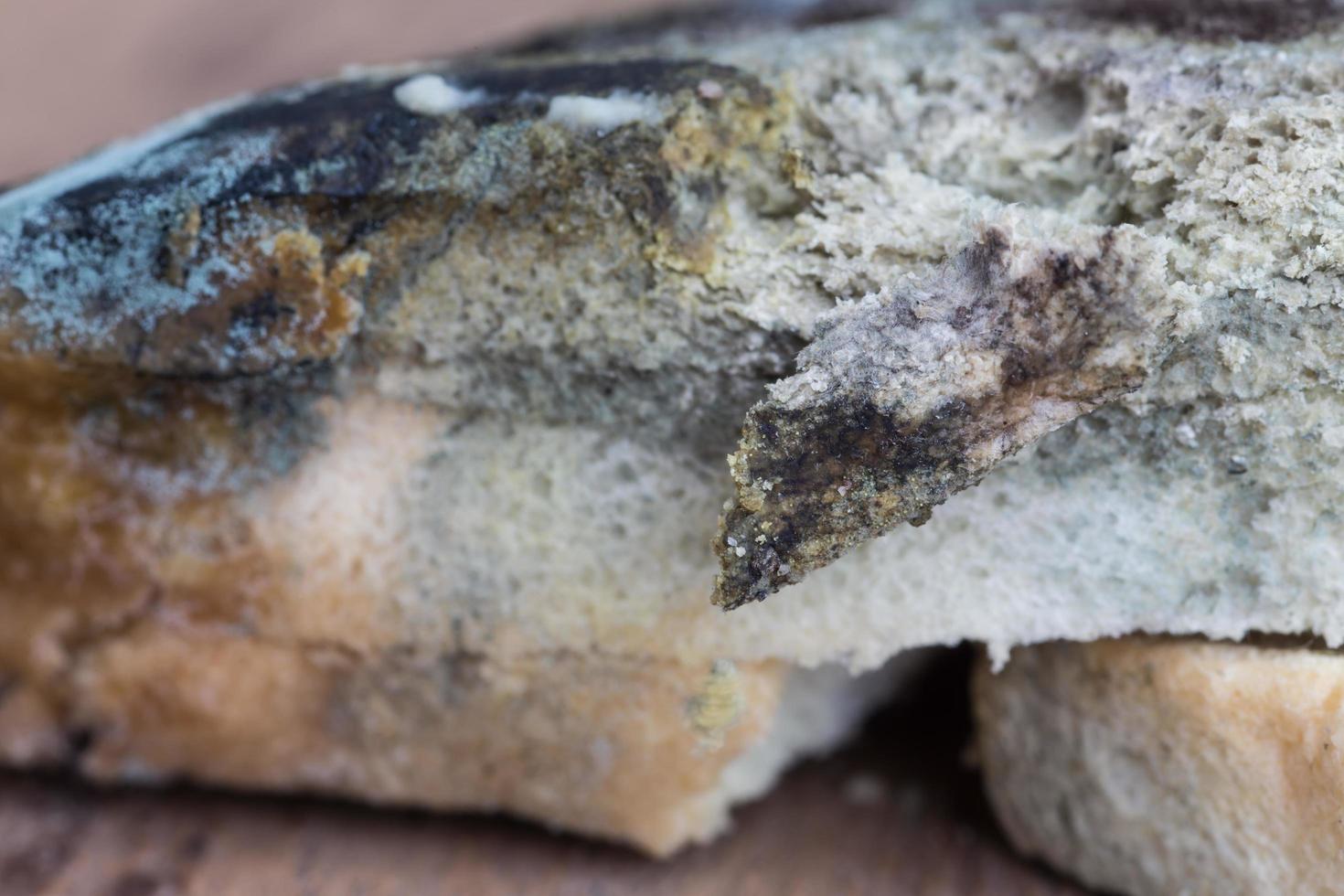Mouldy bread on cutting board photo