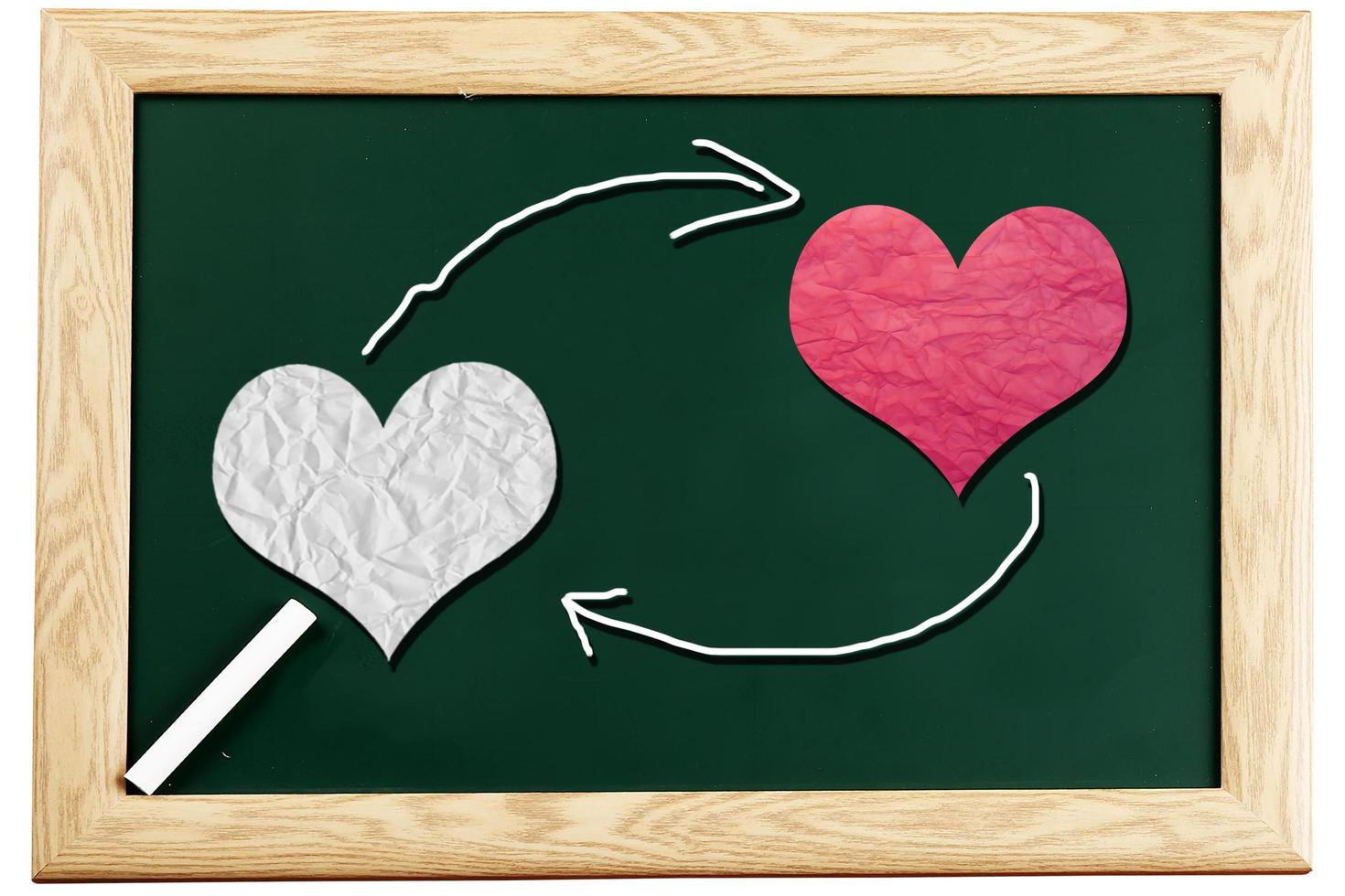 love or romantic relationship concept presented       on blackboard photo