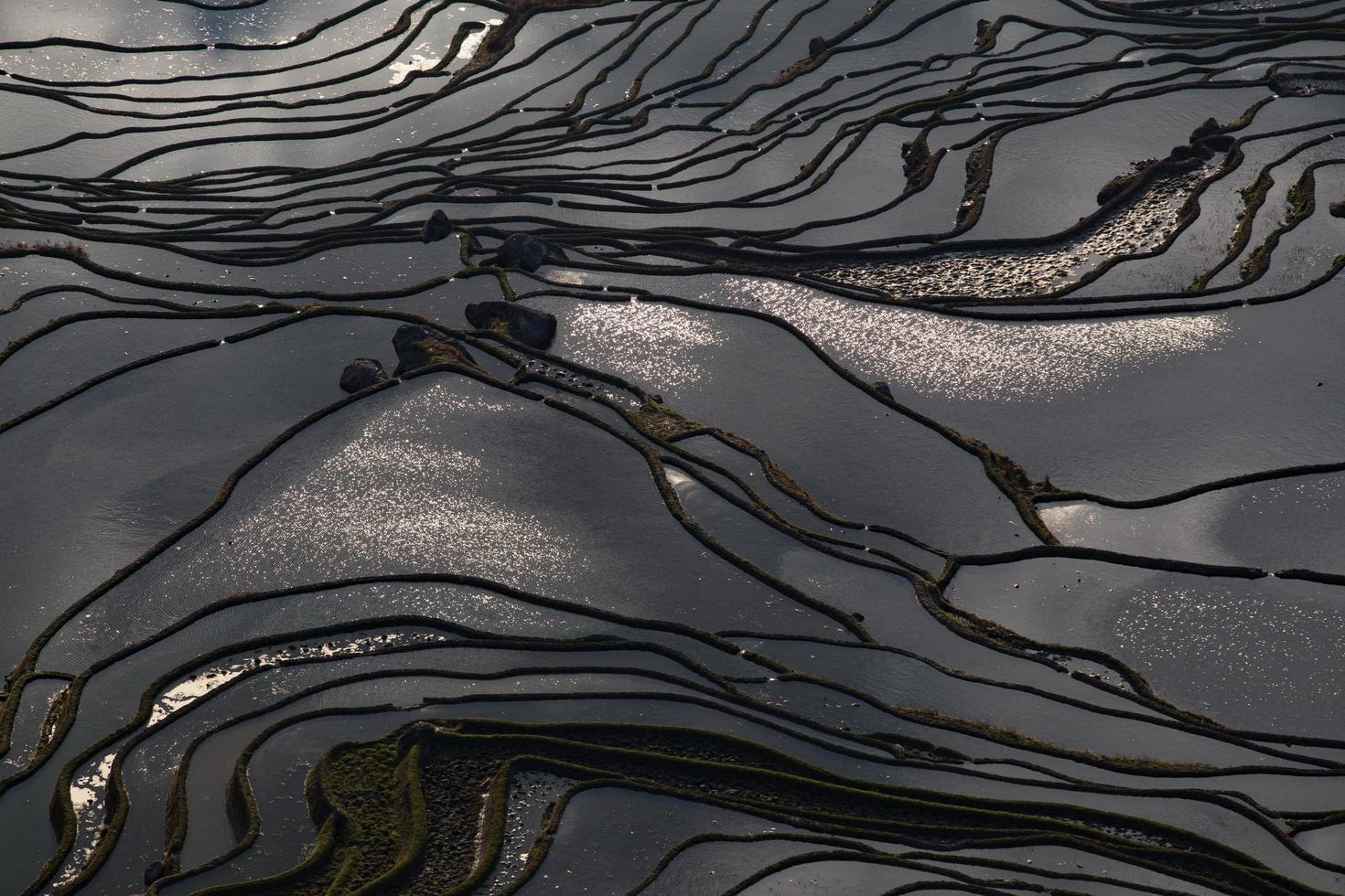 vista de las terrazas de arroz de yuan yang con salida del sol foto