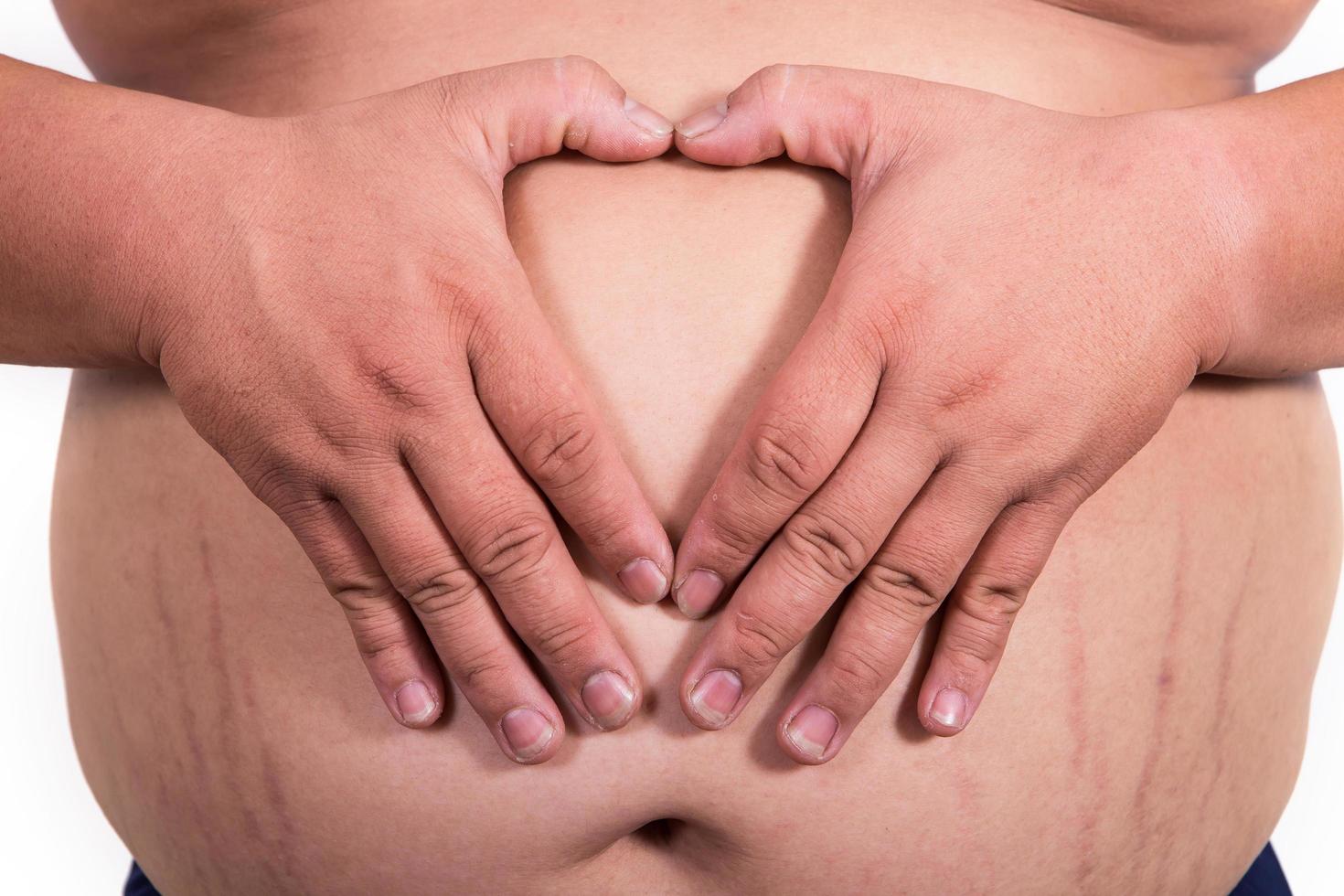 Fat man with a big belly. Diet photo