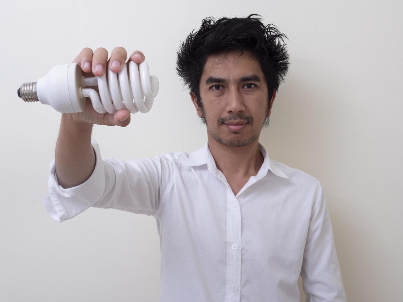 Man holding energy saving bulb for lamp photo