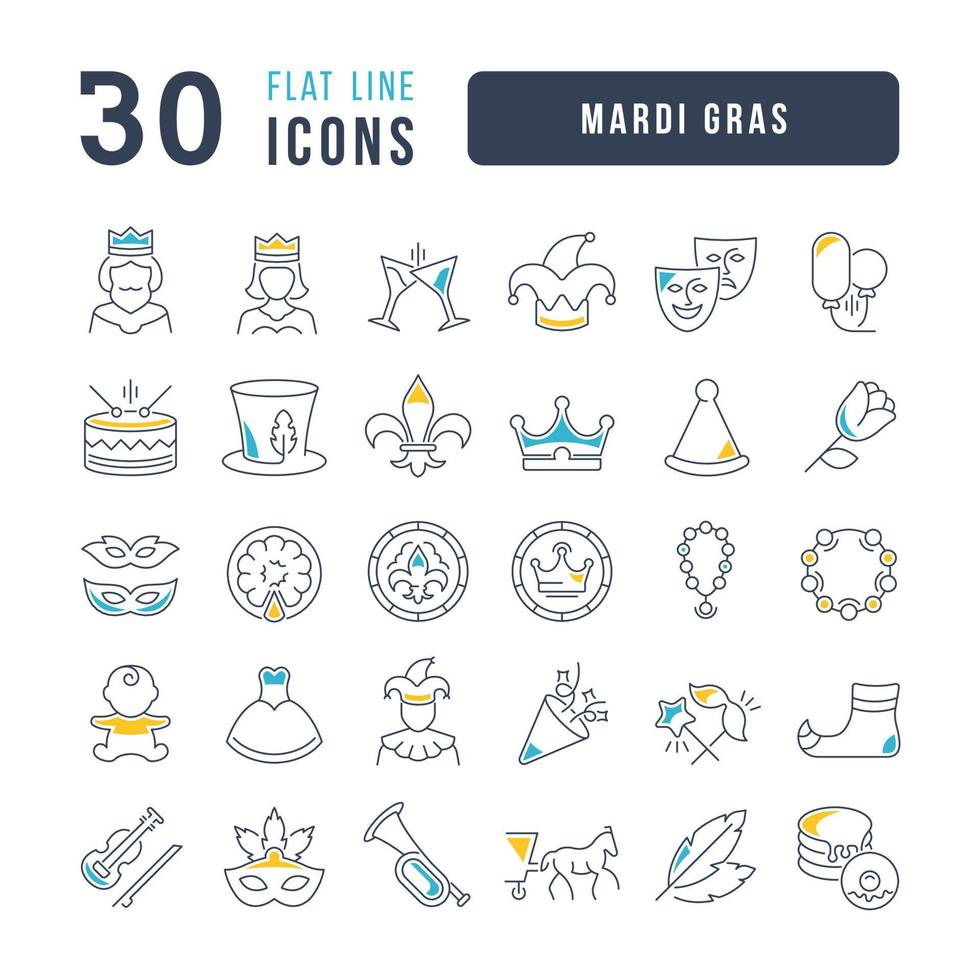 Set of linear icons of Mardi Gras vector