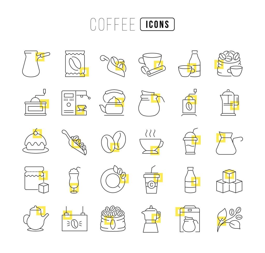 Set of linear icons of Coffee vector