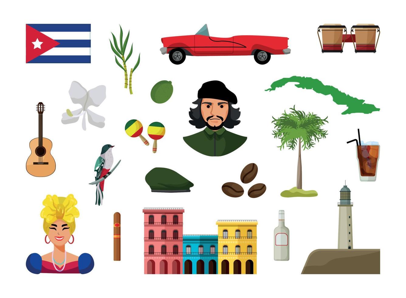 conjunto de ilustraciones asociativas de cuba vector