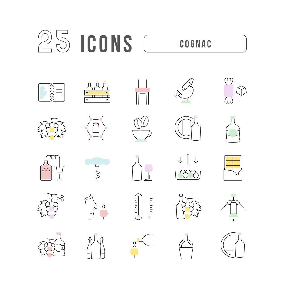 Set of linear icons of Cognac vector