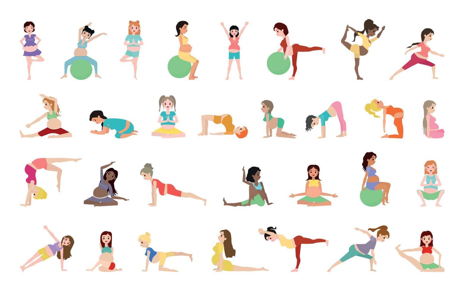 Set of Pregnant Women in Yoga Poses vector