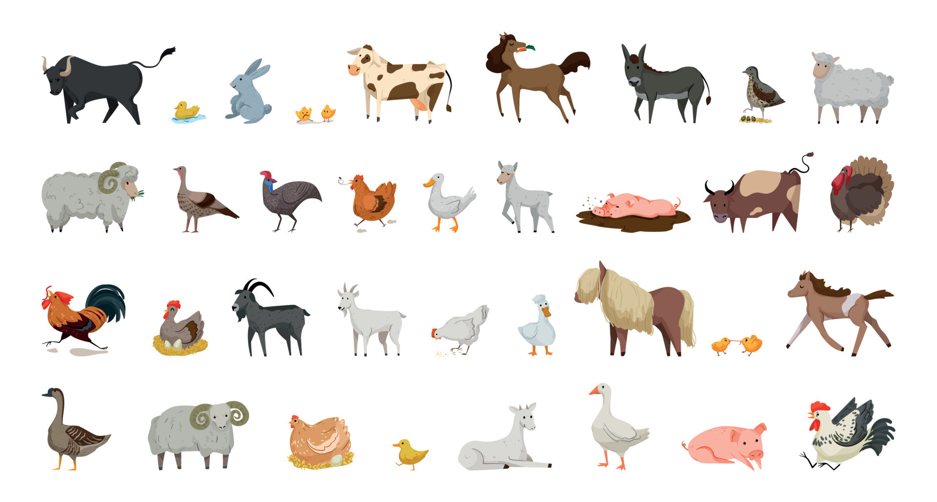 personajes de animales de granja gran conjunto de animales rurales de  dibujos animados 3643283 Vector en Vecteezy