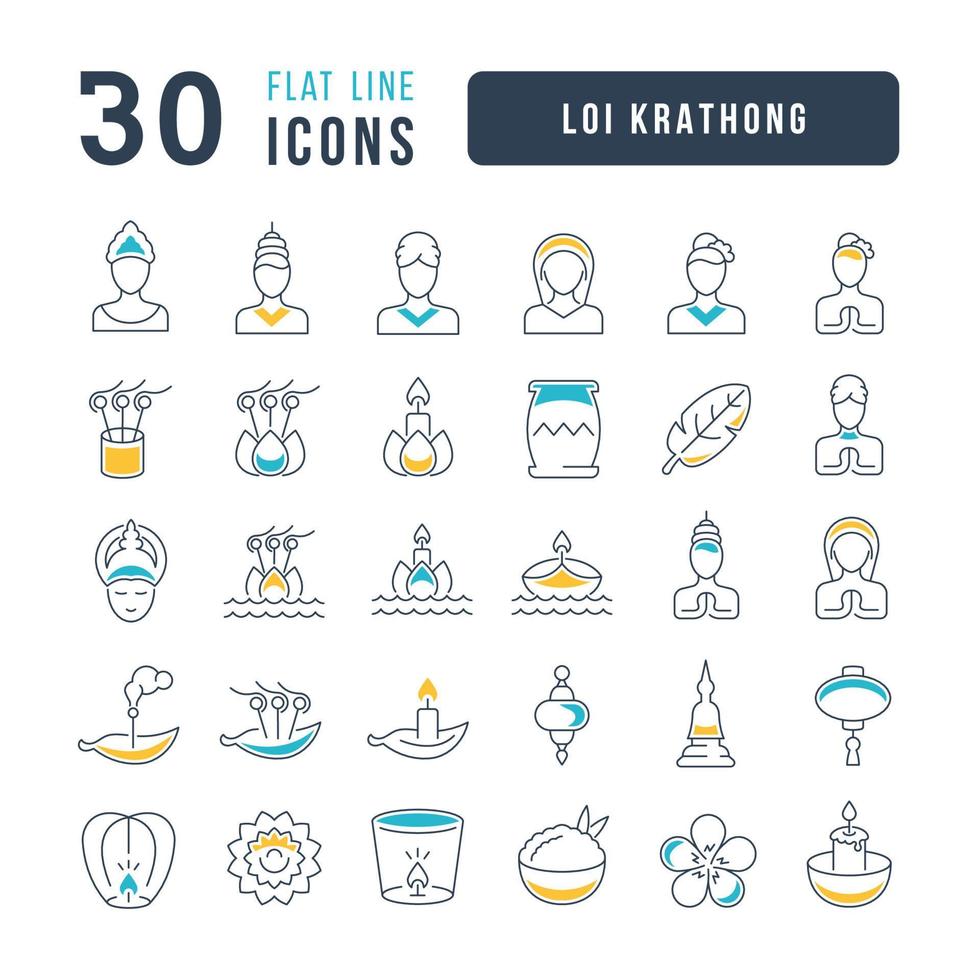 Vector Line Icons of Loi Krathong