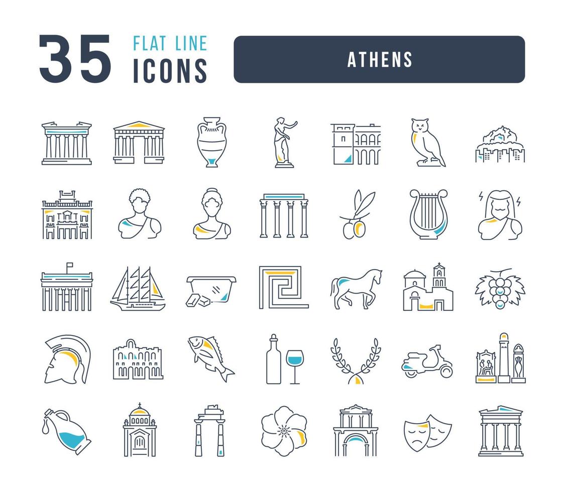 Set of linear icons of Athens vector
