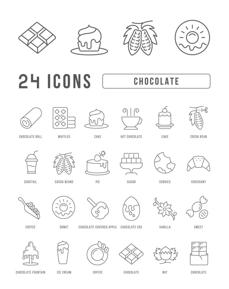 conjunto de iconos lineales de chocolate vector