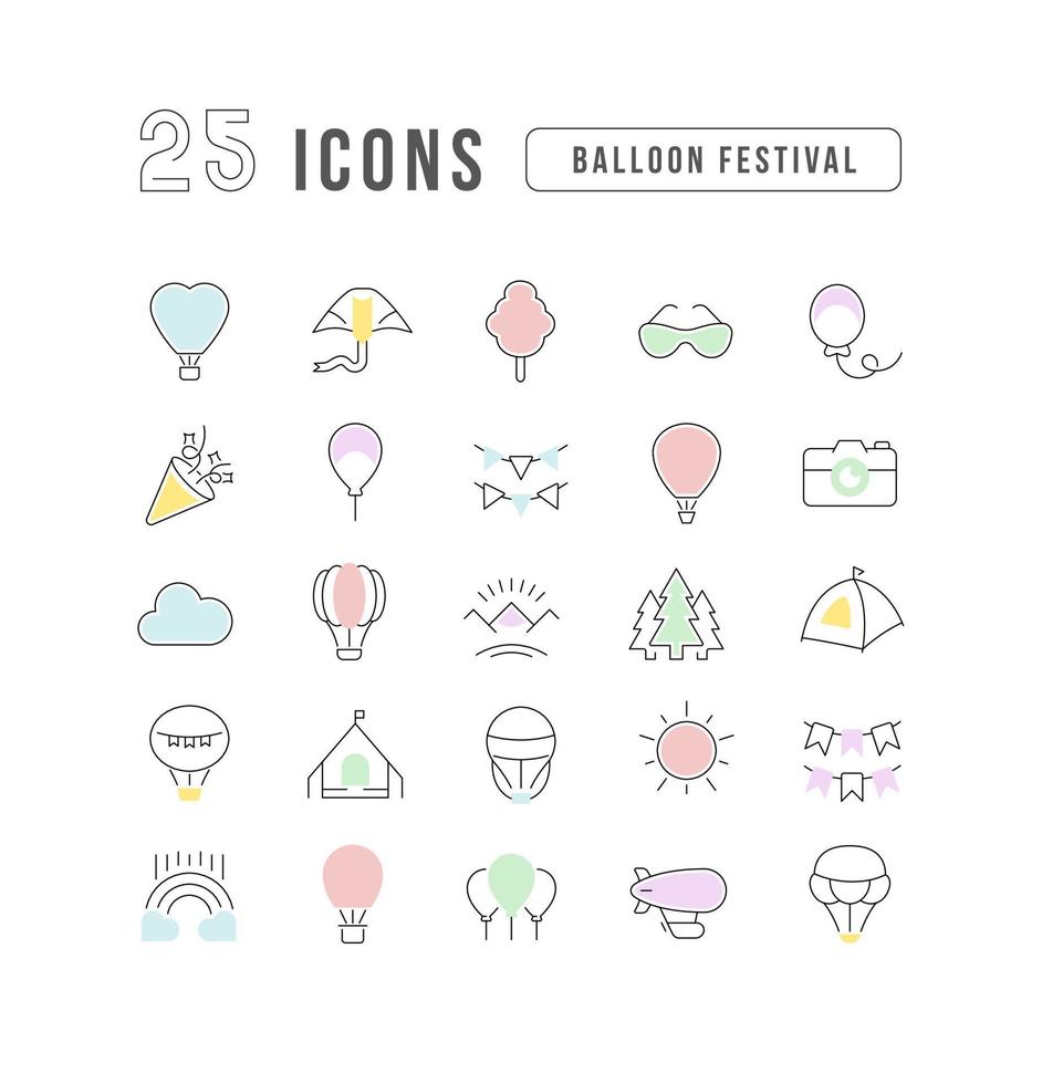 Vector Line Icons of Balloon Festival