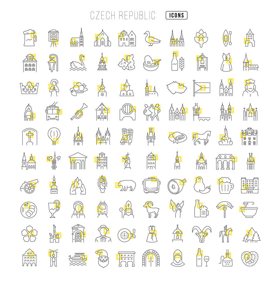 conjunto de iconos lineales de la república checa vector