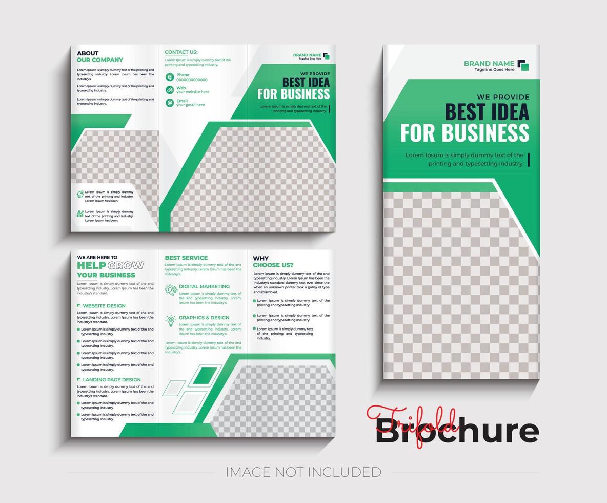 Tri fold yellow brochure design with square and abstract shapes, corporate business template vector