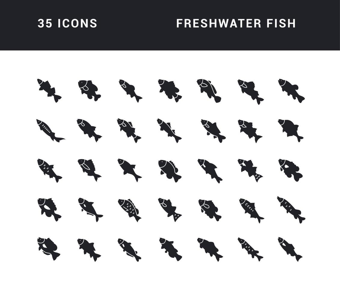 Set of simple icons of Freshwater Fish vector