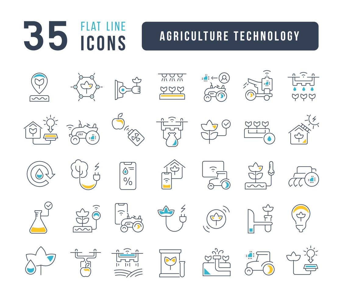 conjunto de iconos lineales de tecnología agrícola vector