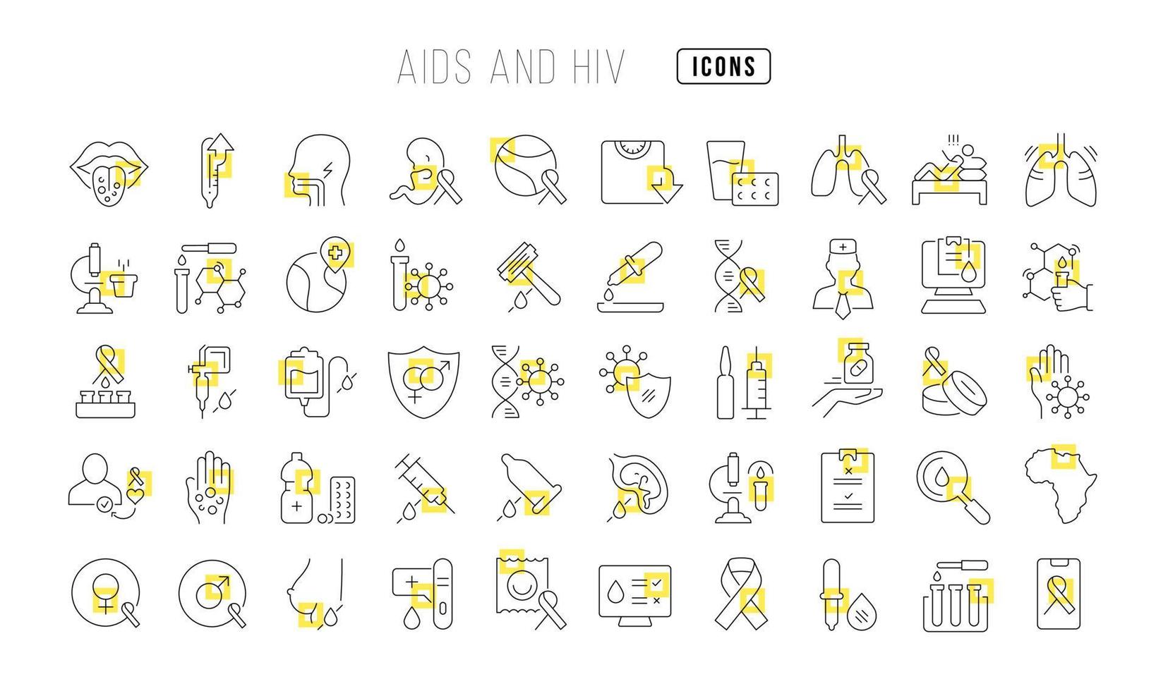 Set of linear icons of AIDS and HIV vector