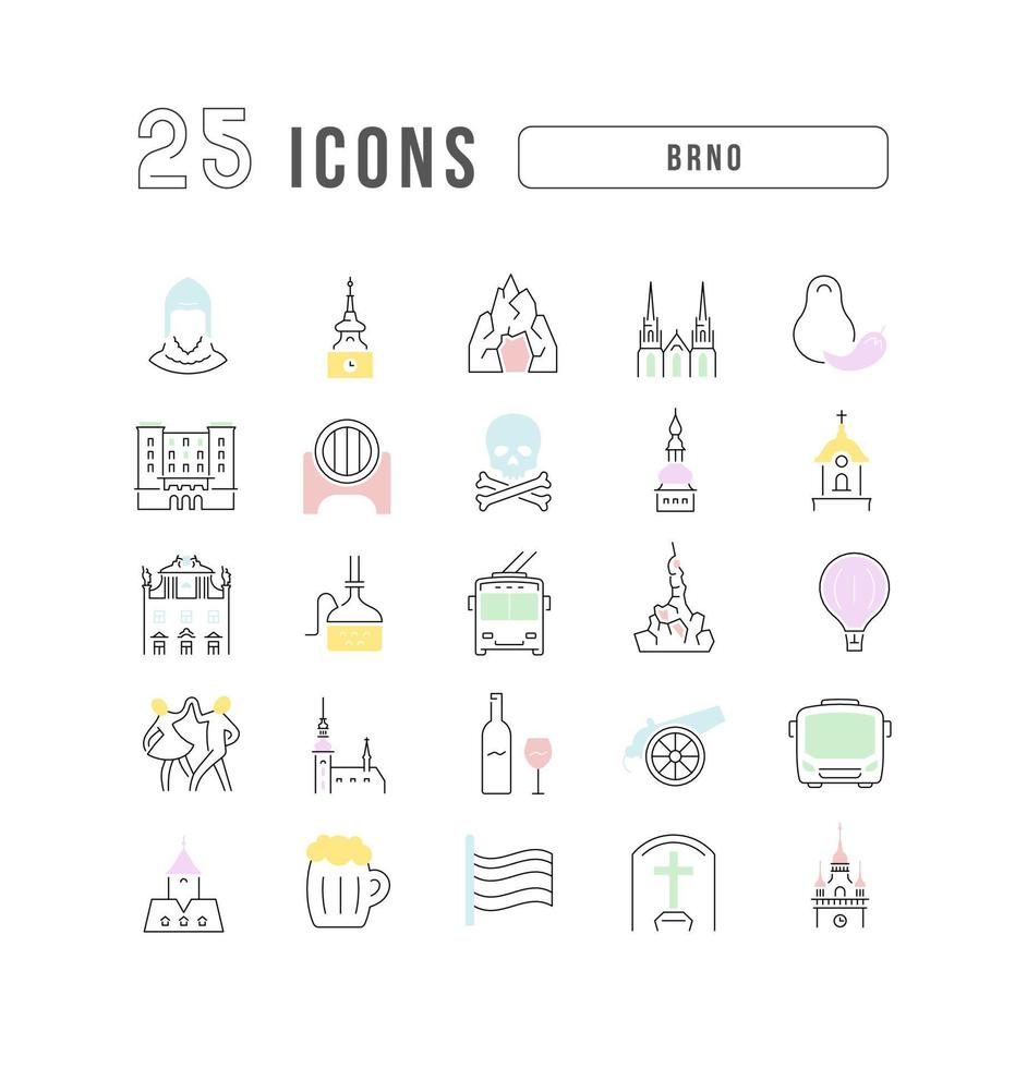 Set of linear icons of Brno vector
