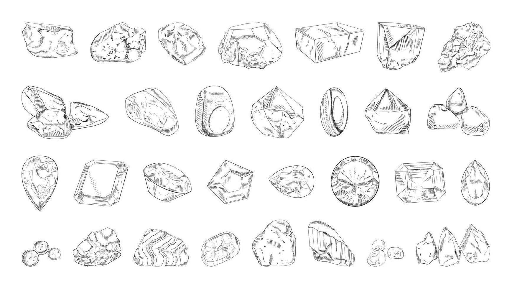 piedras preciosas y ordinarias en estilo de tinta de arte vector