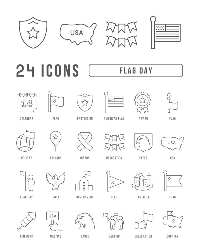 Vector Line Icons of Flag Day