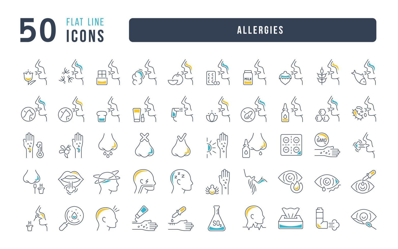 Set of linear icons of Allergies vector