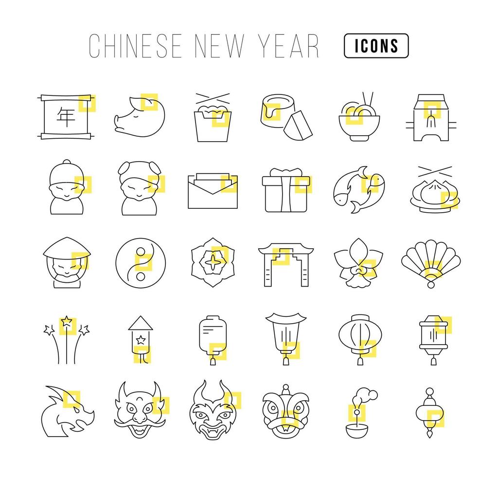 Vector Line Icons of Chinese New Year