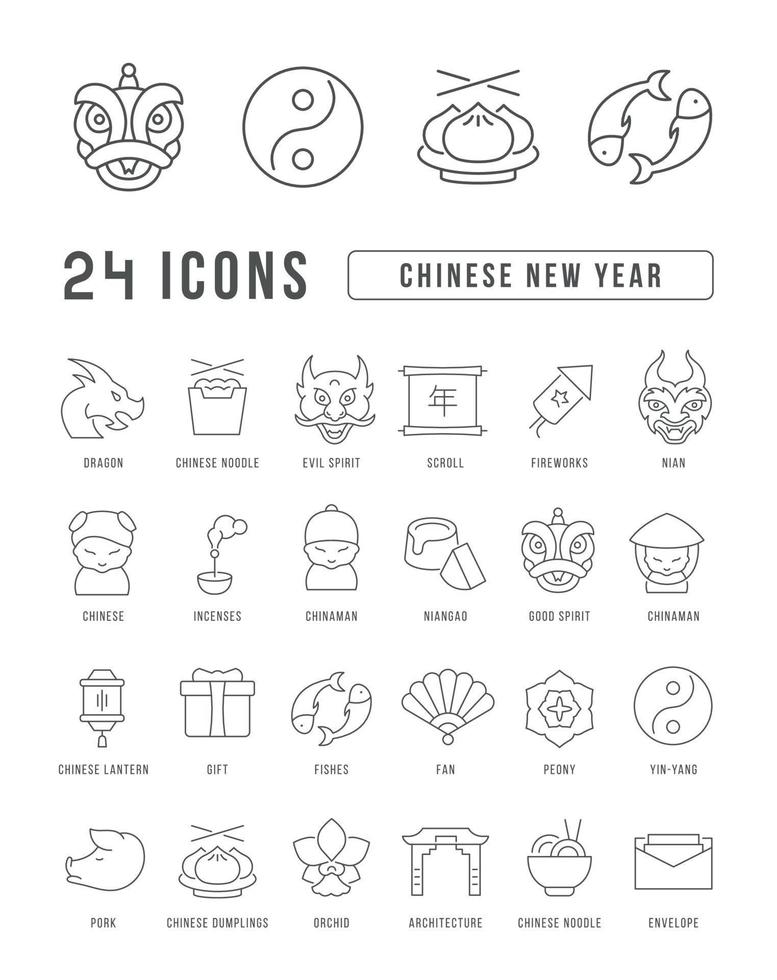 Vector Line Icons of Chinese New Year