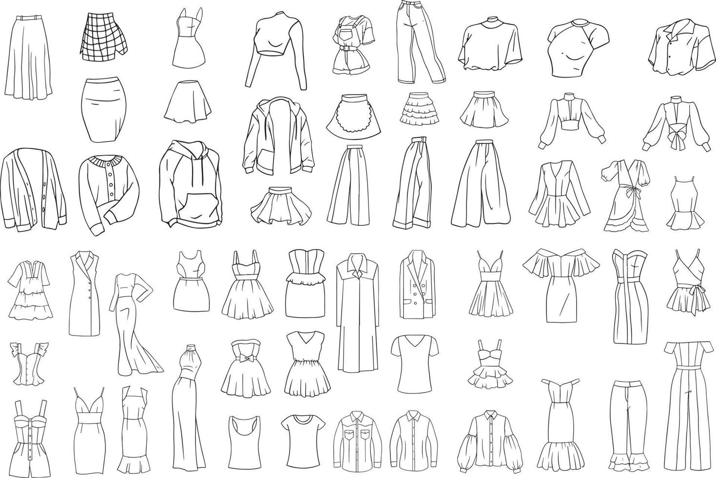 conjunto de bocetos de ropa de mujer vector