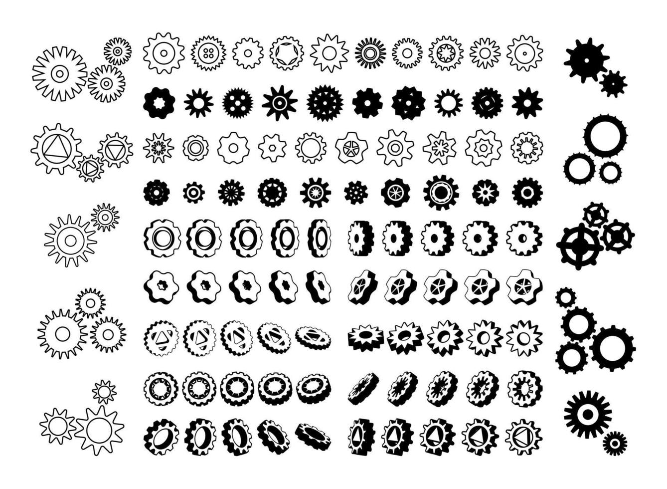 conjunto de engranajes monocromáticos vector