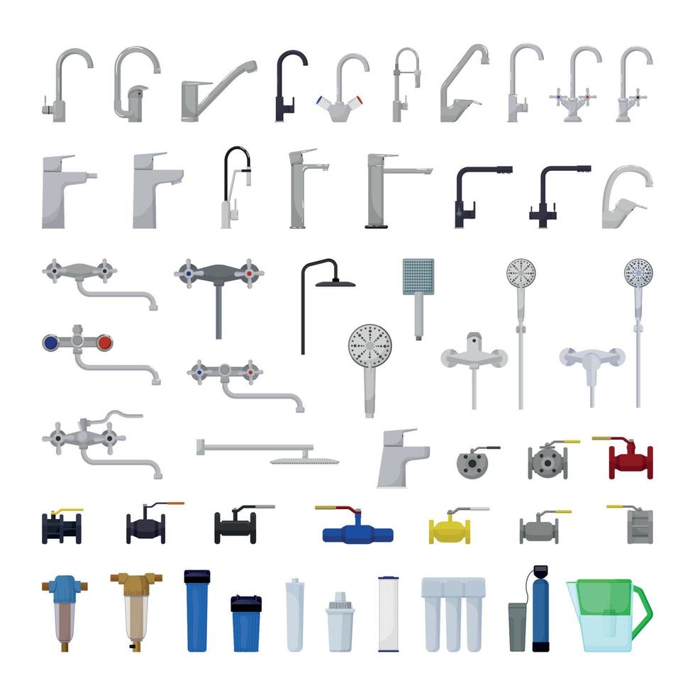 Set of Water Taps and Filters vector