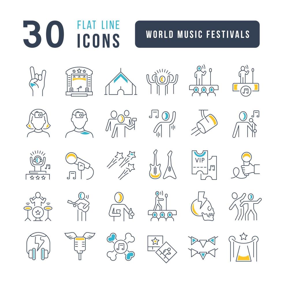 Set of linear icons of World Music Festivals vector