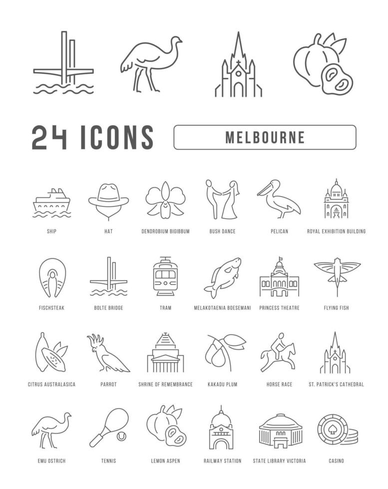 Set of linear icons of Melbourne vector
