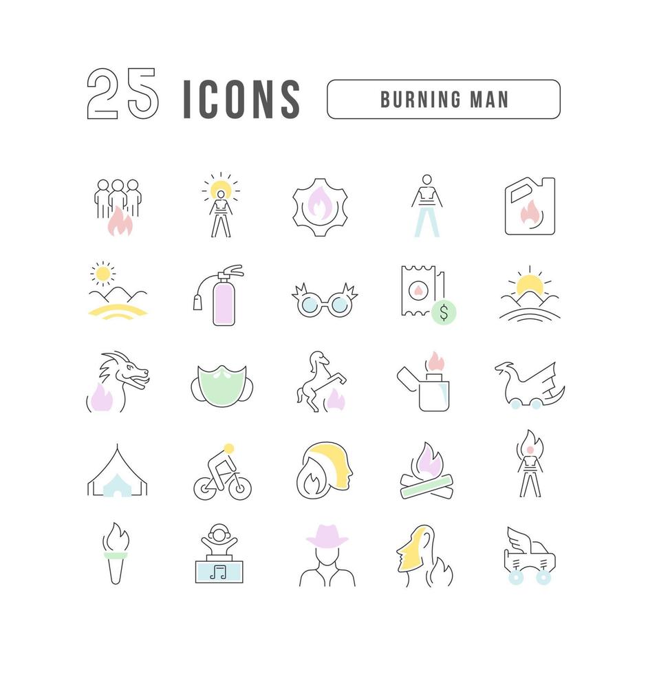 iconos de línea vectorial del hombre en llamas vector