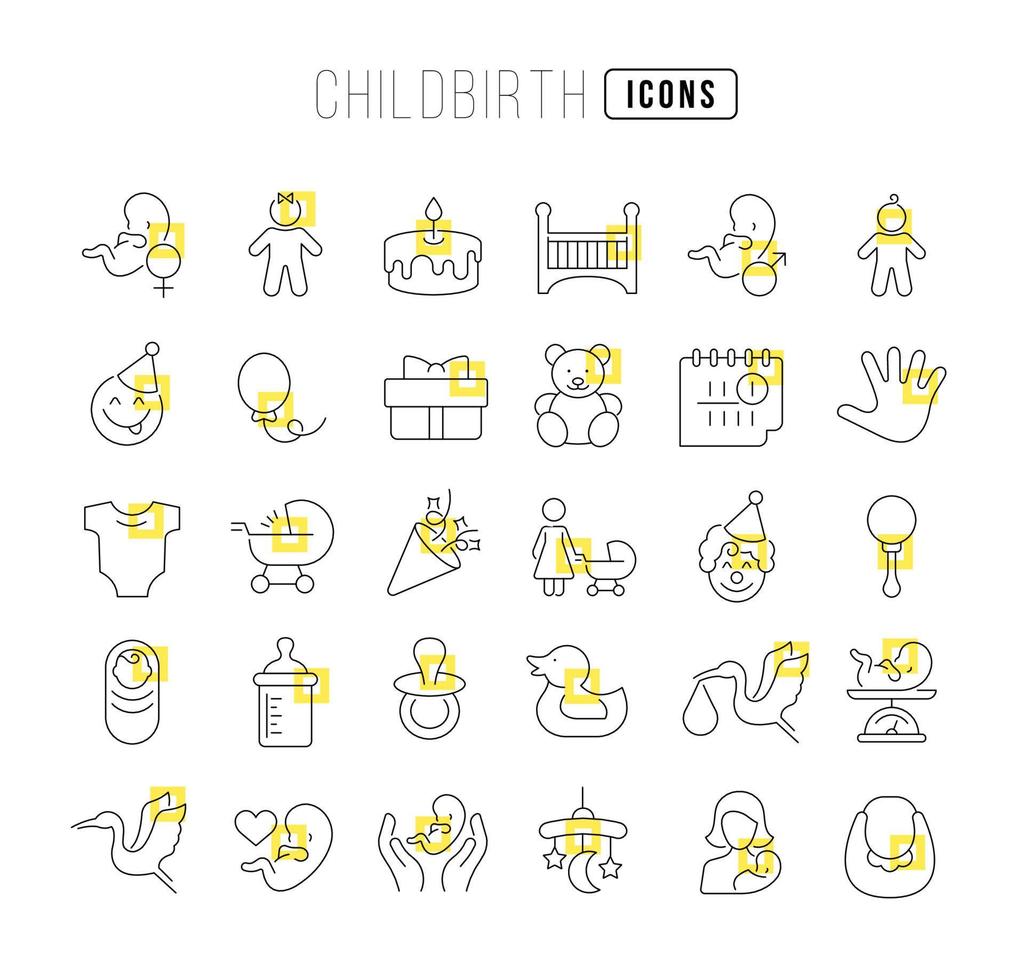 Vector Line Icons of Childbirth