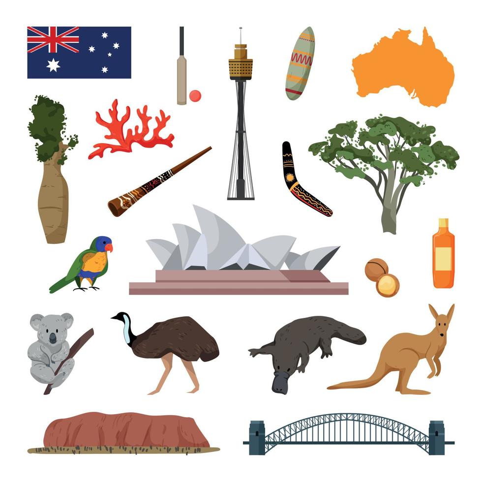 conjunto de ilustraciones asociativas australianas vector