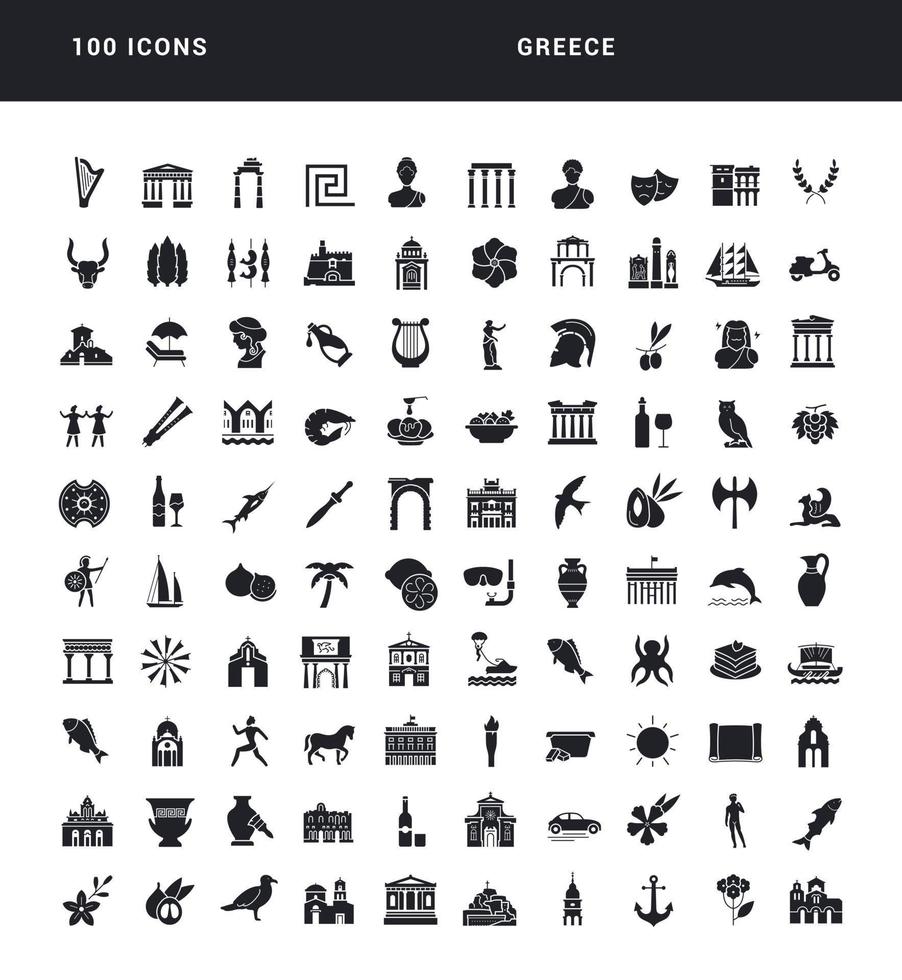 Set of simple icons of Greece vector