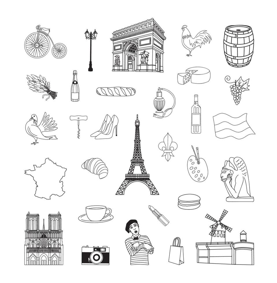 Set of Linear Illustrations of France vector