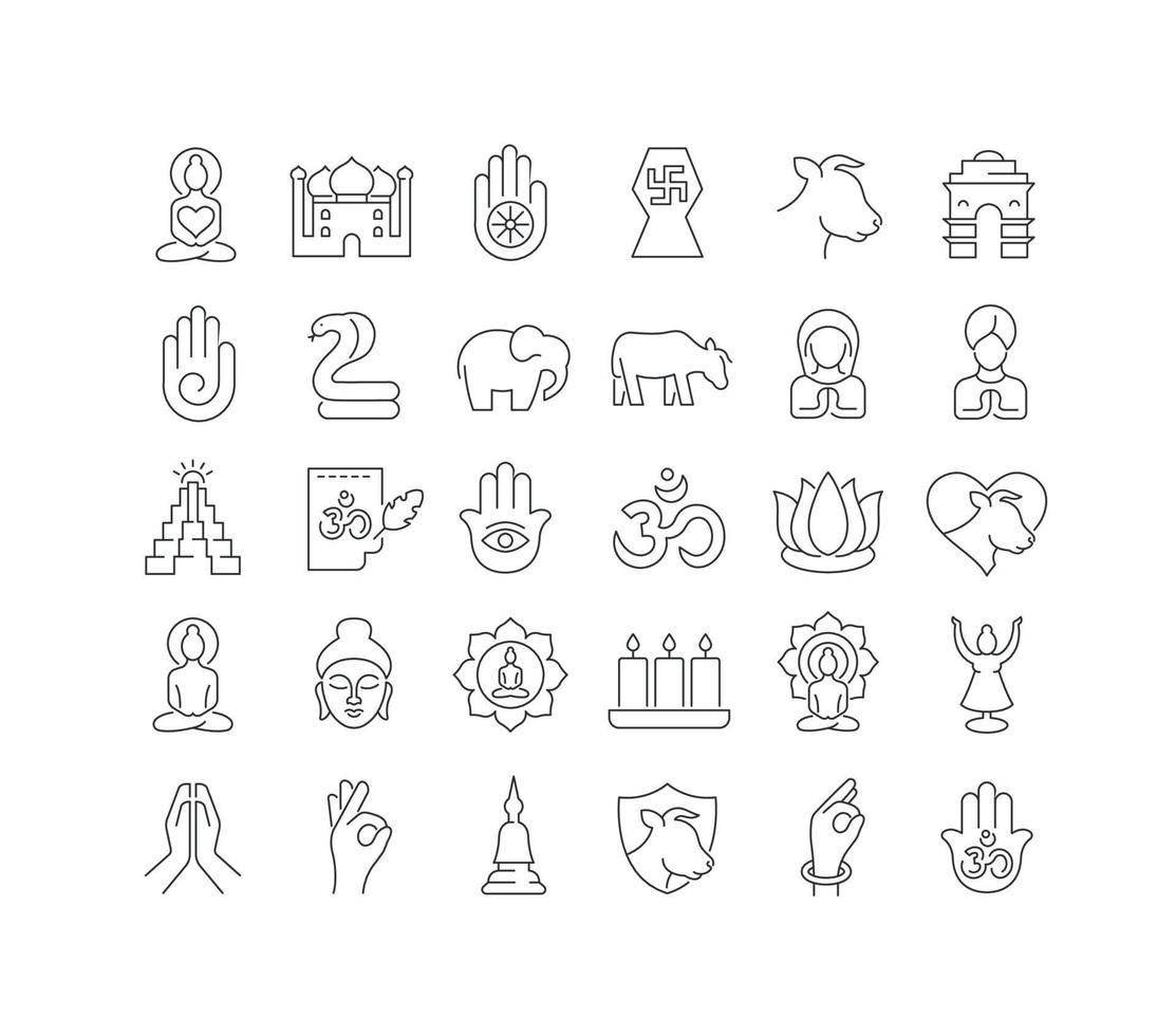 Vector Line Icons of Mahavir Jayanti