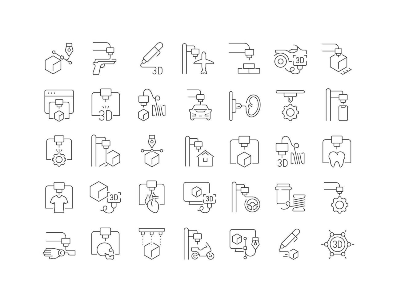 Set of linear icons of 3D Printing vector
