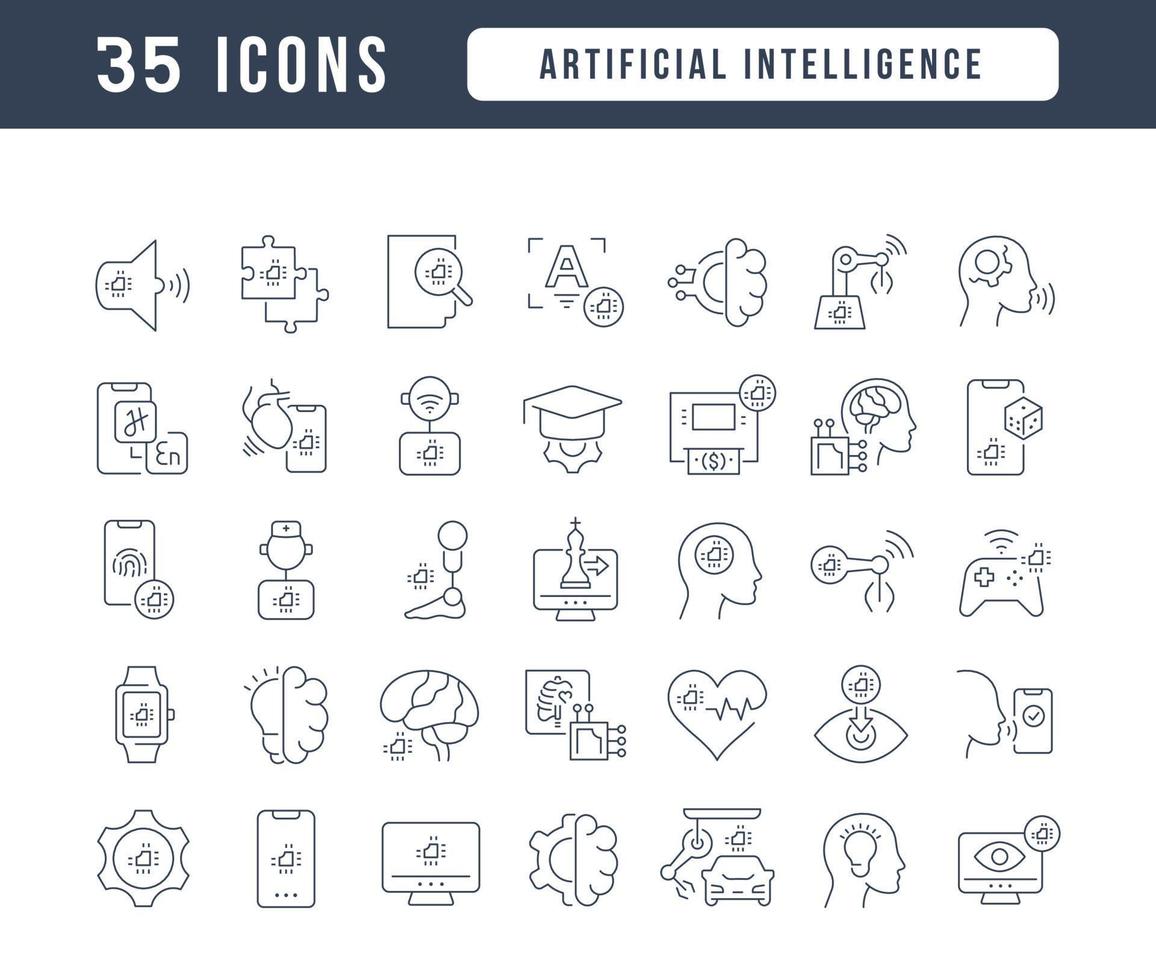 Set of linear icons of Artificial Intelligence vector