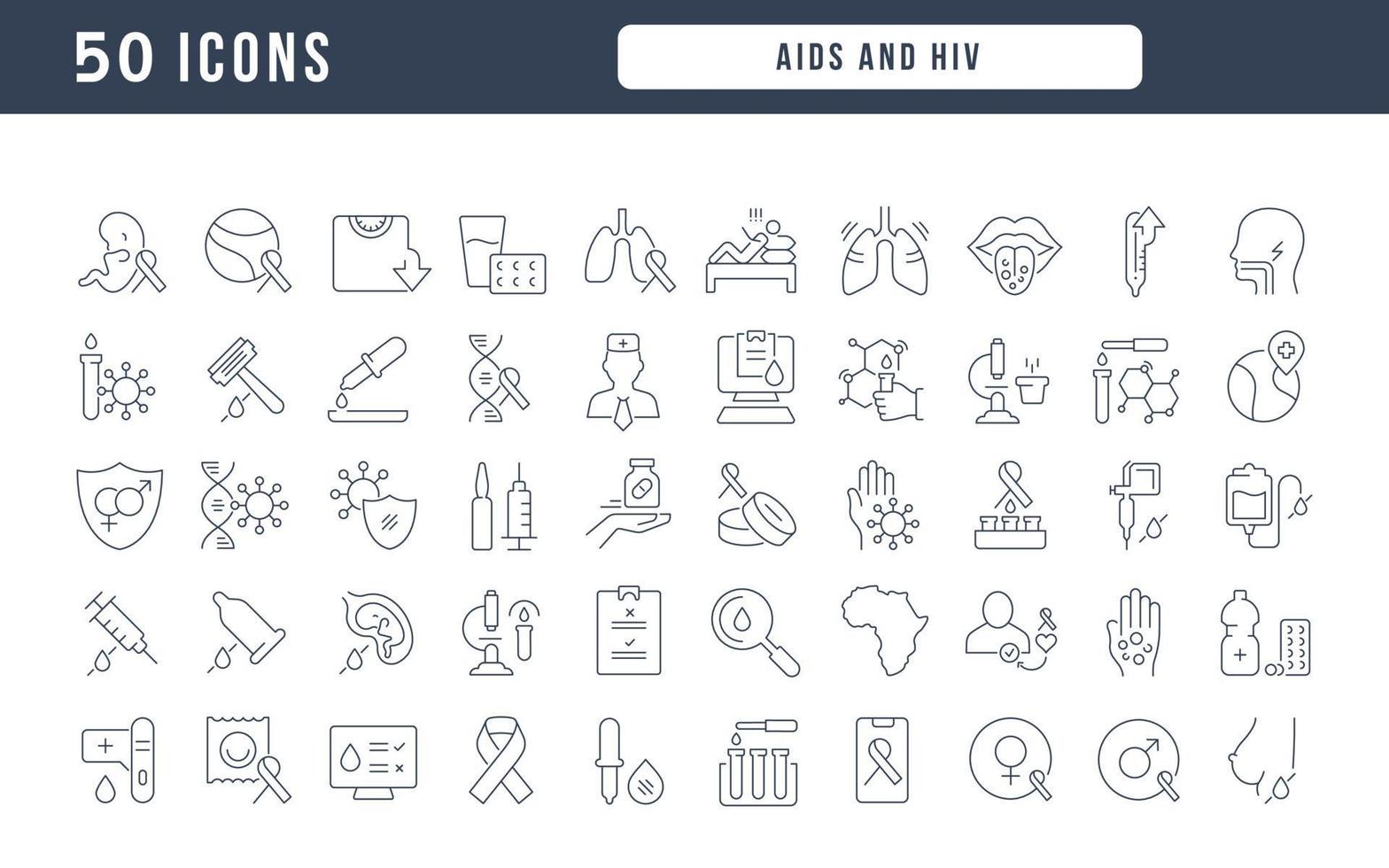 Set of linear icons of AIDS and HIV vector